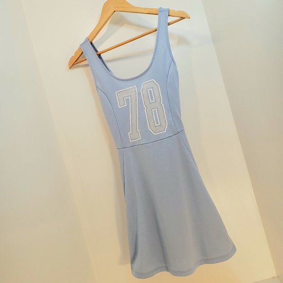 H&M 8 Dress Skater Blue 78 mini has number - Picture 1 of 5